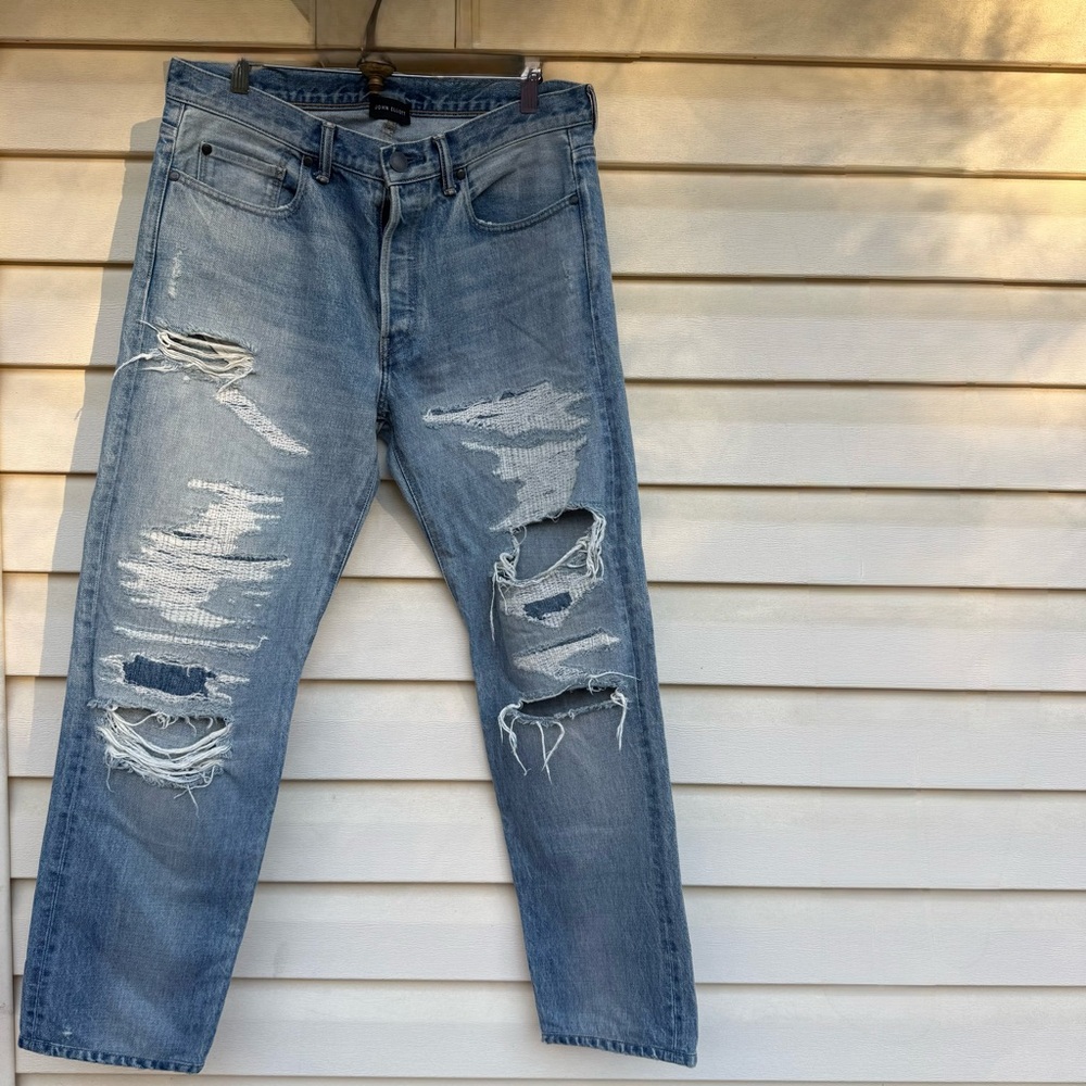 John Elliott The Daze Straight Distressed Jeans Light Wash 100% Cotton, Japan, L
